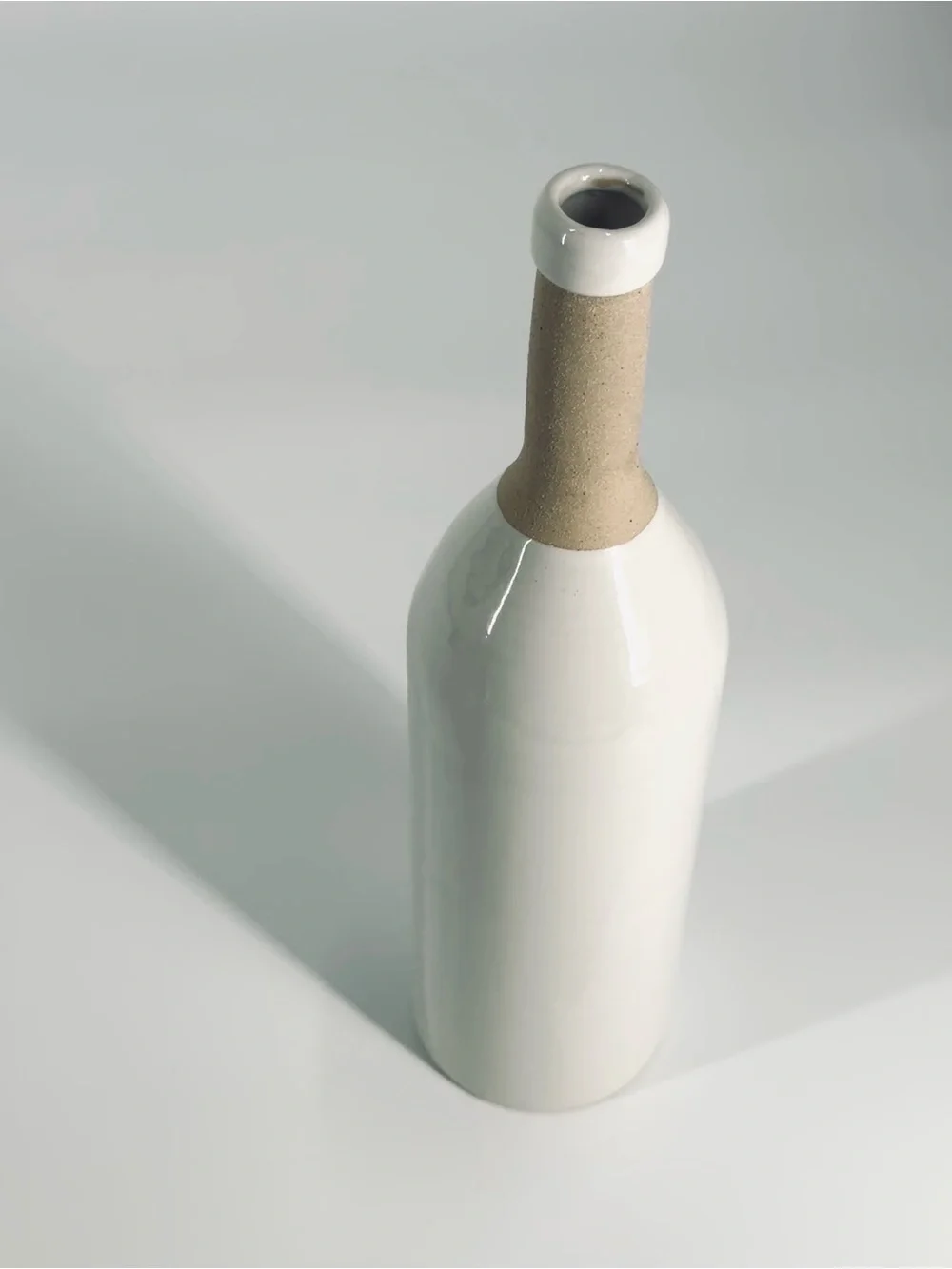 MUD PIE 12” WHITE STONEWARE BOTTLE VASE